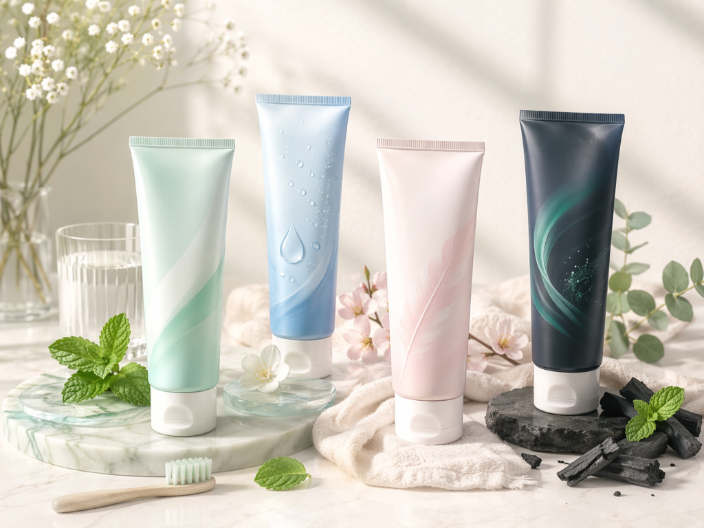 editorial infographic comparing toothpaste types for bad breath including odor control gum support dry mouth and gentle daily use