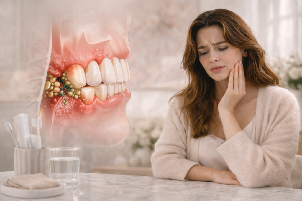 editorial support image showing how gum disease can affect the gums and make bad breath more noticeable