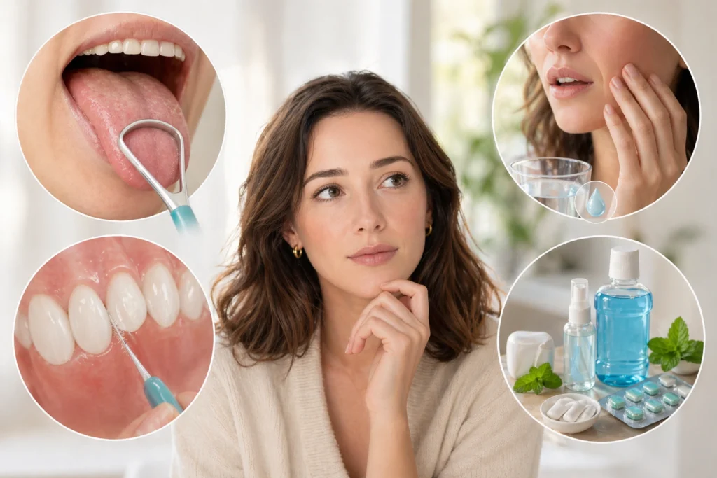 how to fix bad breath hidden causes tongue buildup interdental debris and dry mouth